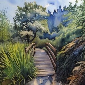 Bridge Pathway with Scenic Green Landscape Paper Print